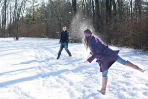 Couple snowball fight